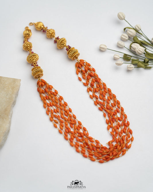 A Coral Dew!!

pure silver gold plated coral mala necklace.