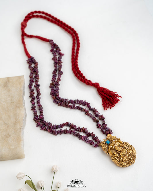 A Turquois Touch!!

Ruby beads necklace with gold micron plated pendant.