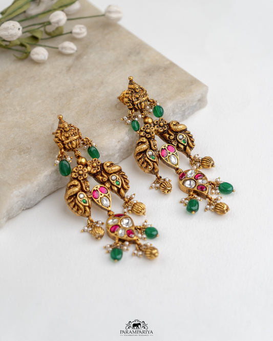 Traditional Trove!!

92.5 pure silver gold micron plated kundan temple earrings.