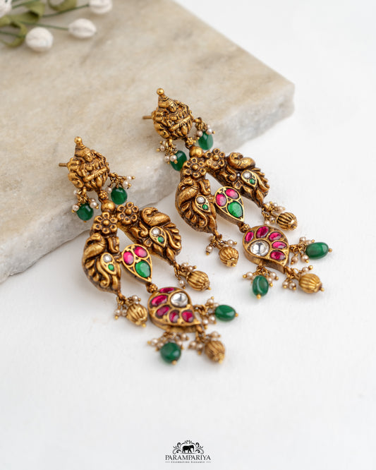 Traditional Trove!!

92.5 pure silver gold micron plated kundan temple earrings.